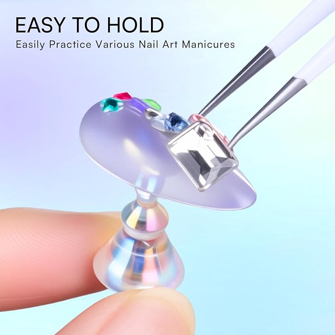 Makartt Nail Stand: Clear Nail Holder for Painting Nails DIY, Magnetic Press on Stand for Art Display Practice, Clear Glitter Flower Fake Holder for Home Salon with Reusable Adhesive Putty