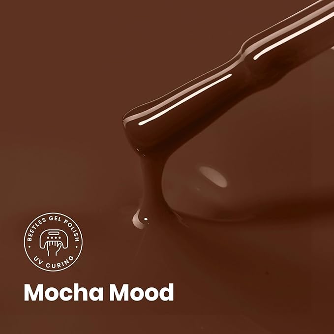 Beetles Brown Gel Nail Polish - Mocha Mood 15ML/0.51Fl Oz, Dark Brown Gel Polish, Same Color Same Bottle STAY SHINING Series, Soak Off UV LED Lamp Nails Art, Long-Lasting Manicure Salon DIY Home