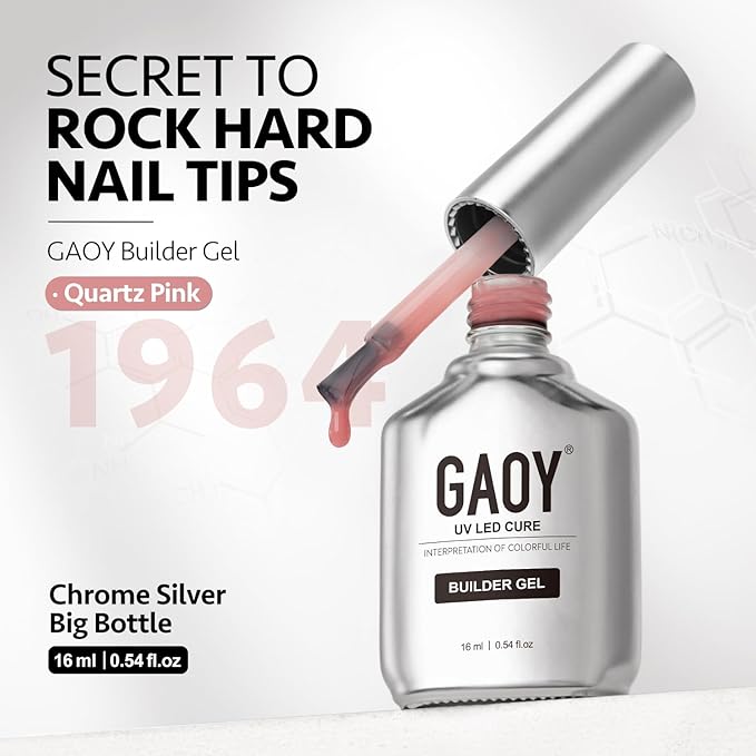 GAOY Builder Gel for Nails, 16ml Nail Strengthener in a Bottle, Nail Extension Hard Gel, Soak Off Long Lasting UV Light Cure, 1964 Quartz Pink, Base Coat Top Coat Needed