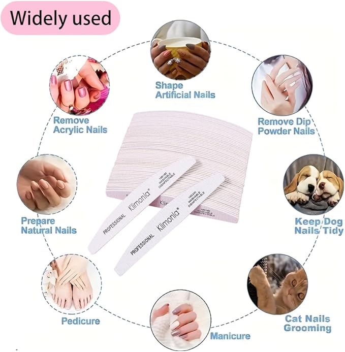 25pcs Professional Half Moon Nail Files Emery Board Set 100/180 Grit Dual-Grit Buffer Files for Natural & Acrylic Nails Tools Suit for Home Salon