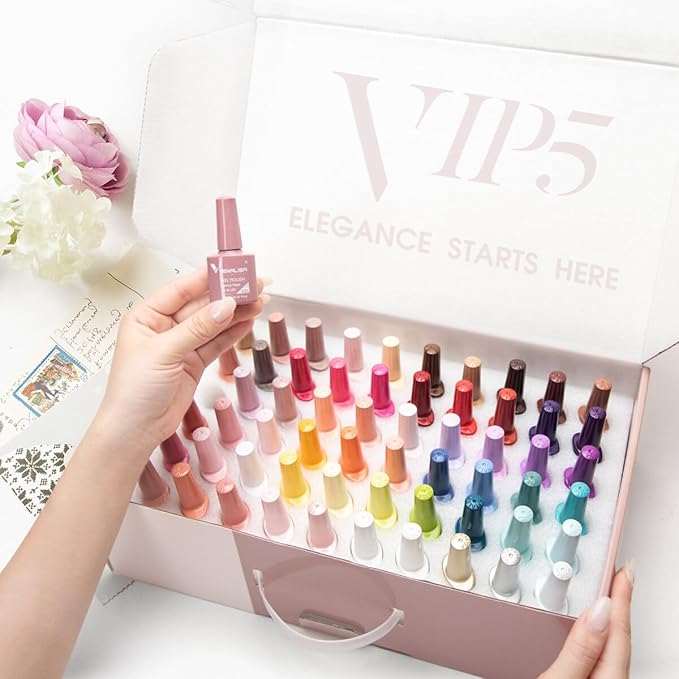 VENALISA VIP5 Gel Nail Polish Set of 65 Pcs With Color Book Pure Jelly Glitter Nail Colors Gel Polish Kit Soak Off UV Gel Salon Nail Art DIY at Home Manicure