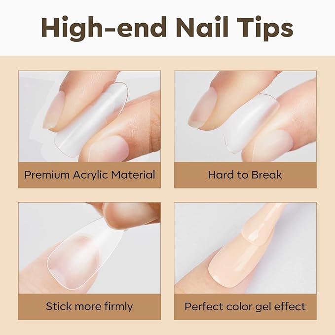 Modelones Medium Almond Nail Tips, 510Pcs Fake Nails Gel Tips Pre-shaped Full Matte Cover False Acrylic Extensions No Filed Stronger Press on Manicure 15 Sizes
