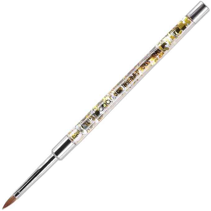 PANA Kolinsky 3D Acrylic Nail Brushes with Liquid Glitter Handle - For Professional Acrylic Powder Liquid Manicure Pedicure (Gold Color, Size #5)