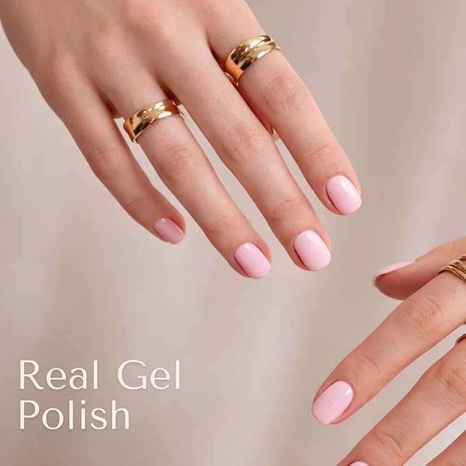 Ami Amour- Gel Nail Strips Cured Polish Color That Pops (Last 14+ Days) | Semi Cured Nail Sticker Wraps For Quick Easy Application (Blushing Bunny)