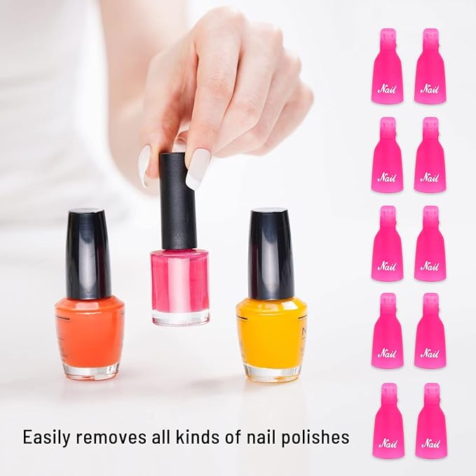 (Transparent color) 10Pcs Plastic Acrylic Nail Art Soak Off Cap Clip UV Gel Polish Remover Wrap Tool Gel Nail Polish Remover Clips for Fingernail Removal Soak Off Clips Wrap Cleaner Cap Clip