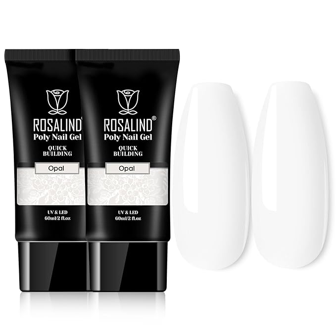 ROSALIND White Poly Extension Gel, 2 PCS 2 oz White Poly Nail Gel kit Nail Builder for Opal Nail Art Decoration, Nail Thickening Poly Nail Gel Tube Easy to DIY Use Need UV Lamp