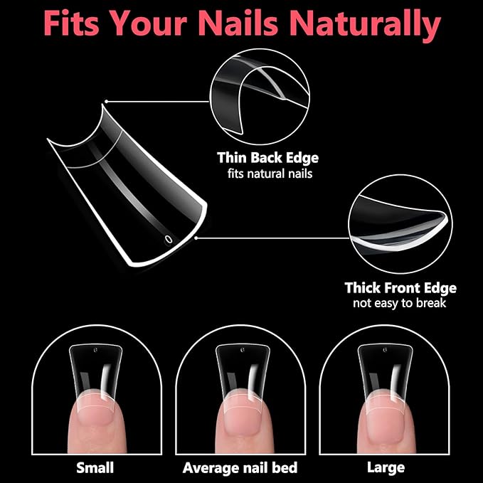 BlueZOO Duck Nail Tips, 500Pcs Clear C Curve False Nail Tips for Acrylic Nails, Gel Half Cover Wide French Nails 10 Sizes, Y2K Nail Extension Professional Salon & Home DIY Nail Art for Women Girls
