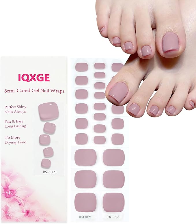 26 Pcs Semi Cured Gel Toe Nail Strips Light Pink Gel Nail Stickers Full Cover Nails Wraps Self Adhesive Toe Nails Polish Strips Stickers for Women UV/LED Light Required