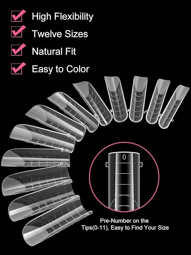 EBANKU 120Pcs Matte Dual Nail Forms, Clear Poly Gel Nail Molds Square Full Cover Coffin Nail Tips Extension Forms 12 Sizes for Gel Manicure Nail Art Design Salon&DIY