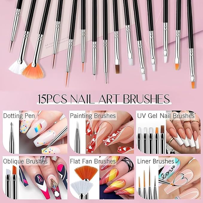 BORN PRETTY 33pcs Nail Art Brushes,Double-ended Dotting Tools,Nail Art Tool Set,Striping Brushes for Long Lines,Fingernail Drawing Pens with Palette Holder All in One for Beginners and Salon Home Use