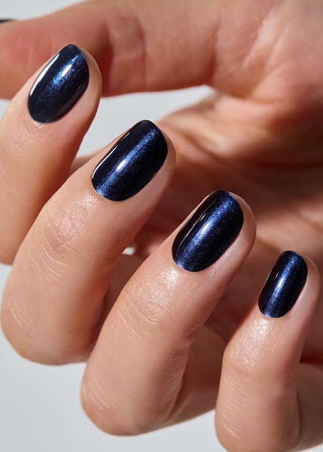 ohora Semi Cured Gel Nail Strips (N Navy Chrome) - Works with Any Lamps, Salon-Quality, Long Lasting, Easy to Apply & Remove - Includes 2 Prep Pads, Nail File & Wooden Stick