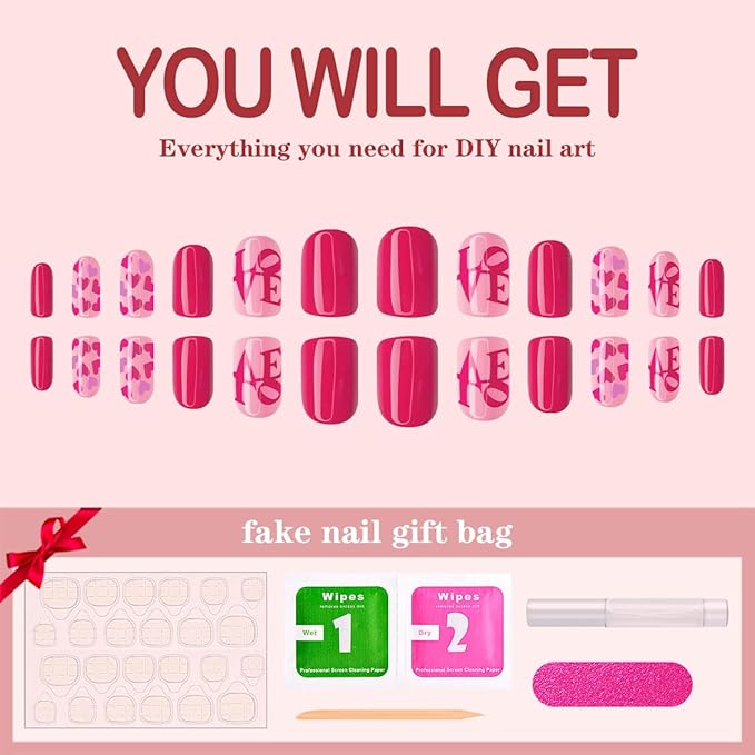 Yivaiks Square Press on Nail Short Fake Nails With Glue on Acrylic Nails for Women Stick on Nails Artificial Nails Press ons Short Nails Kit 24pcs