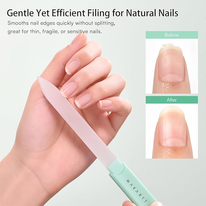 Makartt Glass Nail File: Nail Files for Natural Nails, Double-Sided Sandblasted Crystal Nail Filer, Gentle Nail Care for Shape & Smooth Finish, Portable Manicure Gift, 1pc Green