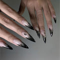 Halloween Nails - Gothic French Reusable Stiletto Press On Nails with Design, Glossy Acrylic Finish - Dark Witch Color, Full Coverage for Women and Girls