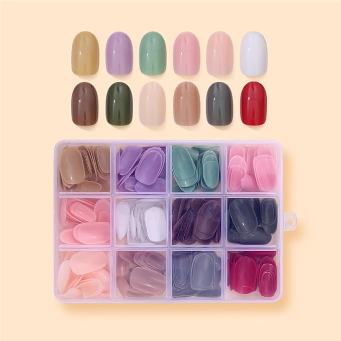 288Pcs Short Press on Nails 12Packs Almond Fake Nails Solid Color Glossy Nature False Nail Tips Full Cover Oval Acrylic Nails Press ons for Women Girls Daily Wear Manicure Art 12 Colors