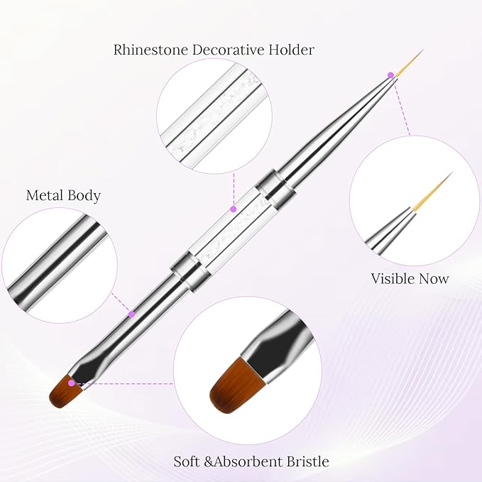 Thinp Double Ended Gel Builder Brush - 2 Pcs, Hard Gel Nails Art Design, White