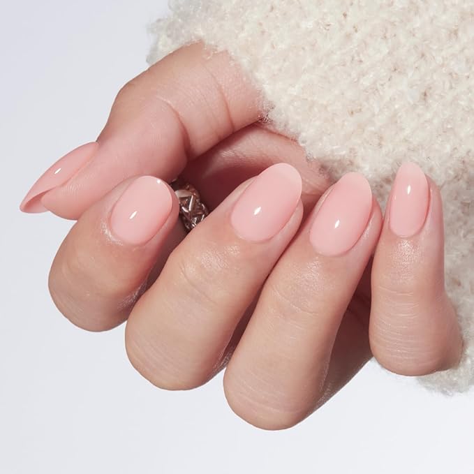 modelones Nude Pink Short Press on Nails, Semi-Transparent Oval Fake Nails Kit Press Ons with Nail Glue, Adhesive Tabs, Nail File, Prep Pad, Manicure Stick, 32Pcs 16 Sizes, Spring Women Girl Gift