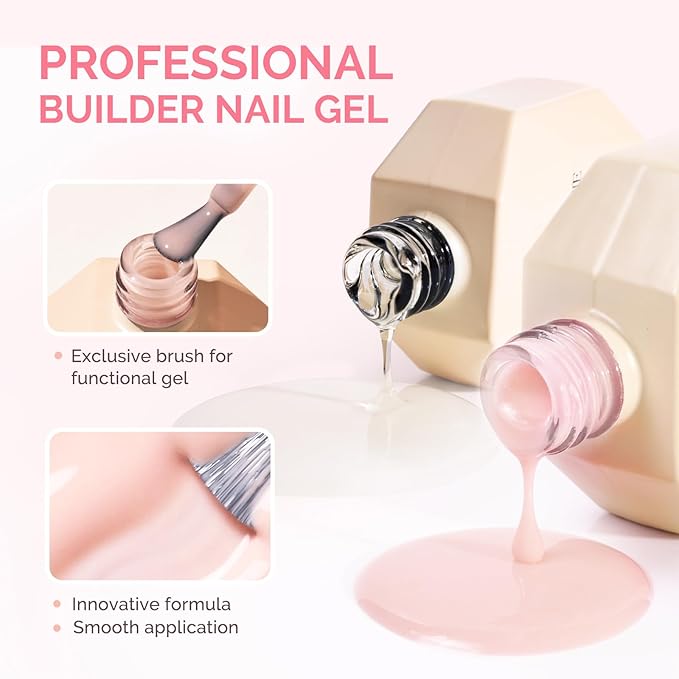 MelodySusie 2PCS 15ML Clear Nude Builder Nail Base Gel for Nails Thickening,Soak Off UV Extension Gel,Rhinestone Nail Glue in a Bottle for Nail Art Design Gift for Women