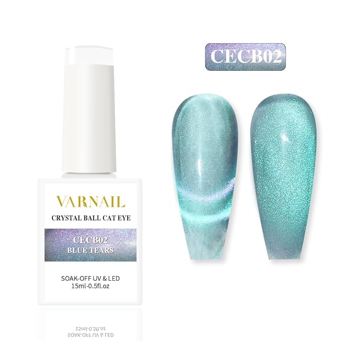 VARNAIL Crystal Cat Eye Gel Polish Set 6 Colors, 15ML Glitter Aurora Gel Polish with Magnet, Soak off UV Light Gel Nail Polish Set, Salon Quality Magnetic Gel Nail Polish