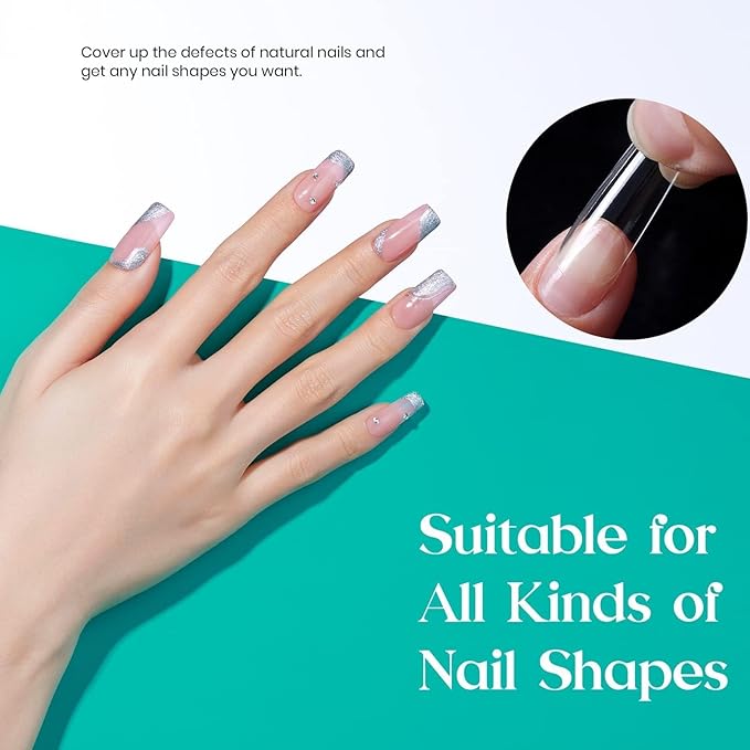 Beetles Medium Square Nail Tips, 500Pcs Nail Kit Medium Square Pre Shaped Clear Full Cover False Nails for Gel Art Polish Soak Off Lamp Nail Extensions Acrylic Press on Nail Tips