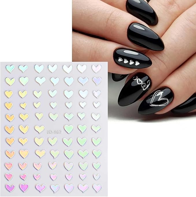 12 Sheets Aurora Nail Art Stickers Decals 3D Self-Adhesive Pegatinas Uñas Glitter Silver Nail Stickers Holographic Heart Star Fire Nail Supplies Nail Art Design Decoration Accessories for Women Girls