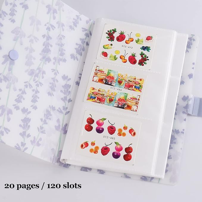 120 Slots Nail Stickers Storage Book Empty Nail Stickers Album Holder Photo Collection Book Water Decals Display Showing Shelf Binder Stencils Collecting Card Case Manicure Tools (Lvander)