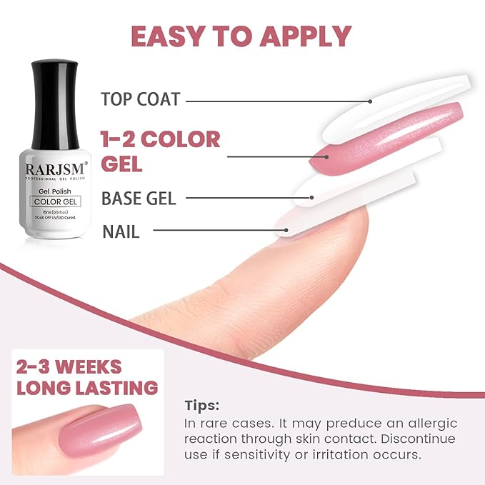 RARJSM Nude Flamingo Pink Gel Nail Polish Natural Pink Pearl Silver Glitter Clear Sheer Gel Polish 15ml UV LED Soak Off Transparent Shimmer Color Home Salon French Manicure Varnish Curing Requires