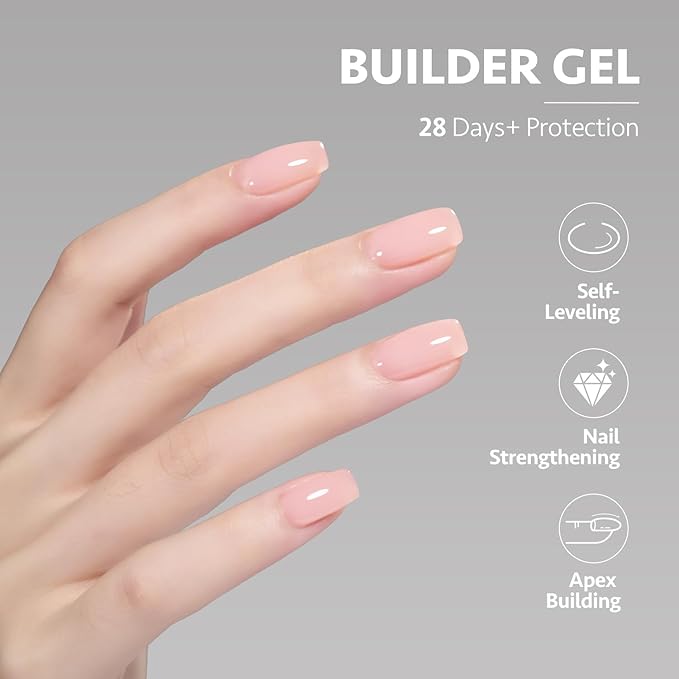 GAOY Builder Gel for Nails, 16ml Nail Strengthener in a Bottle, Nail Extension Hard Gel, Soak Off Long Lasting UV Light Cure, 1958 Crystal Pink, Base Coat Top Coat Needed