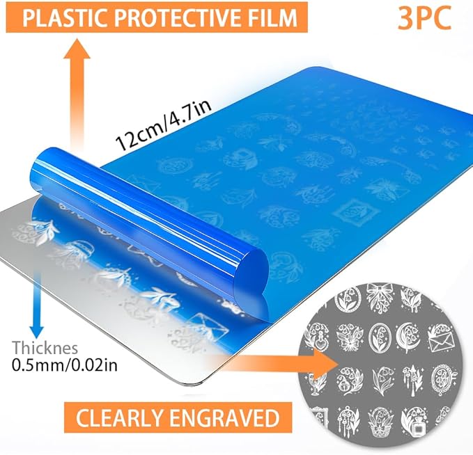 PH PandaHall 3pcs Lily of The Valley Nail Stamping Plates Flower Leaf Nail Art Templates Butterfly Stainless Steel Image Plate Art Stencils with Tool for Spring DIY Print Manicures Salon Design