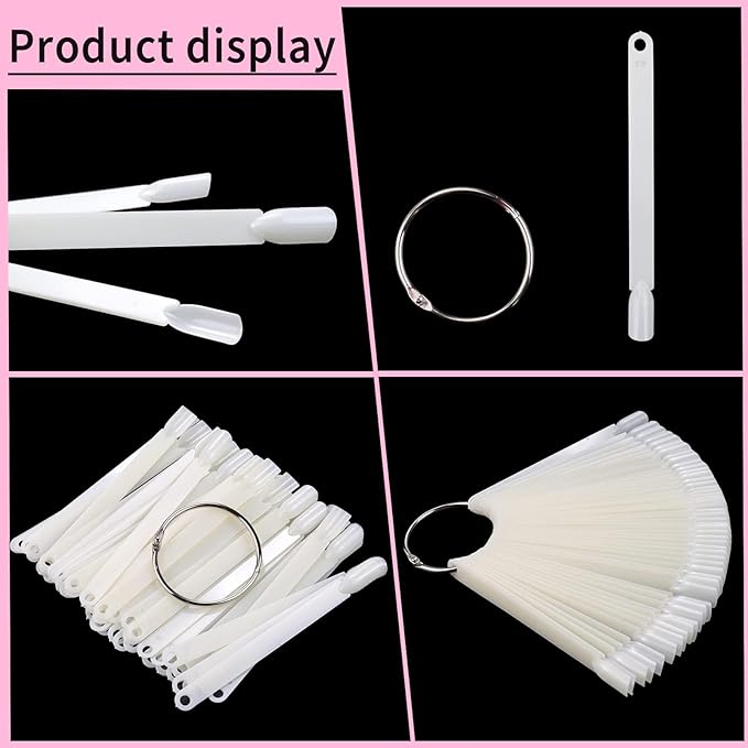 300 Pcs Nail Swatch Sticks with Ring, Nail Sample Swatches for Gel Polish Color Display, Nail Salon, Home DIY Accessories (50 pcs/string)
