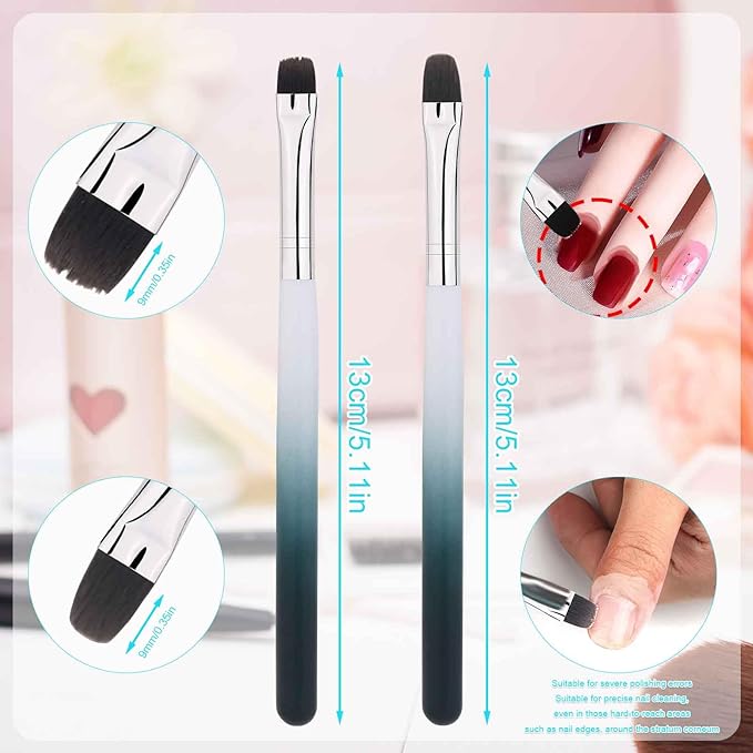 2pcs Nail Clean Up Brushes, French Tip Detail Remover Manicure Brush with Round & Flat Head Pen Painting Tools for Nail Art Design & Polish Mistake Cleaning