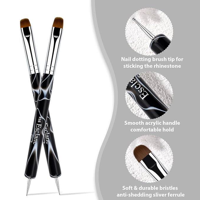 Esclane 2 Way French Nail Brush with Dotting Tool, Black, #12