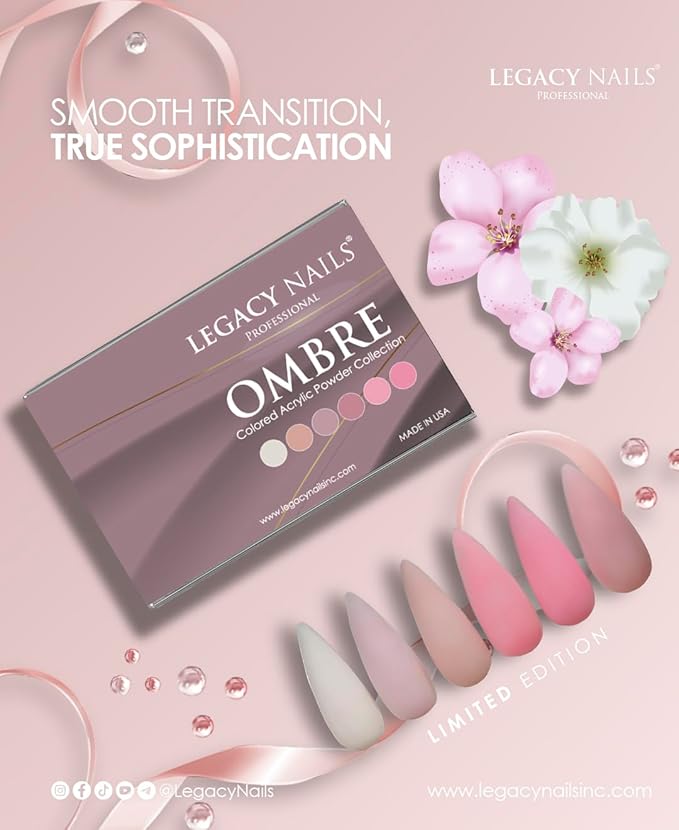 Legacy Nails Professional COLLECTION Acrylic Powder Kit 6 Colors Nail Art Set for Manicure DIY for Dip & Acrylic Nail Extensions (OMBRE COLLECTION)