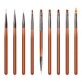 9Pcs Nail Art Brush Set, Builder Painting Design Detail Drawing Brushes Dotting Pen Double-Ended French Liner For Gel Polish Manicure Tools Acrylic Home DIY Salon Use Women, Brown