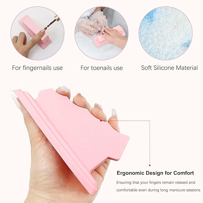 Nail Stand Art Cushion – Silicone Hand Rest with Finger Separators, for Manicure at Home or Salon, Anti-skid Design for Comfortable Fingernail Painting (Pink)