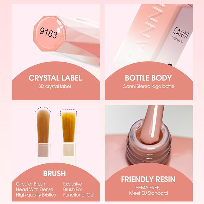 CANNI 6 Colors 9 ML Hema-Free Nude Pink Gel Nail Polish Set, Light Pink Nude Soft Pale Baby Pink Gel Polish Set, Soak Off LED Nail Manicure Kit DIY at Home Salon Gifts
