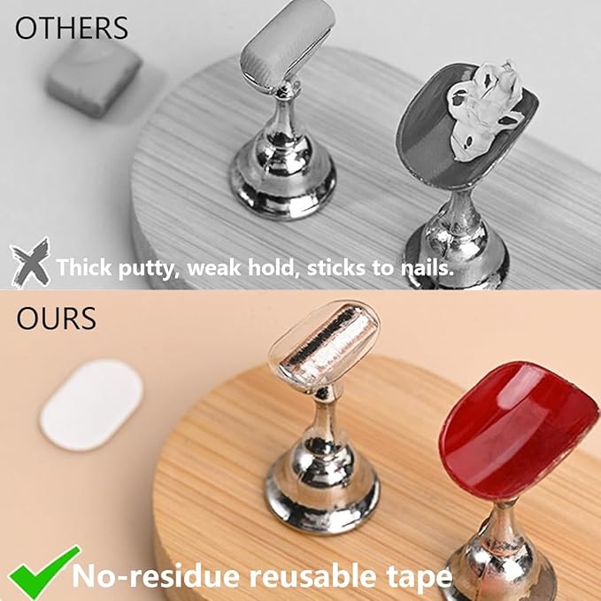 Nail Stand for Press On Nails Art Display Practice, Non-mangnetic Acrylic Stand Holder for Practice Tips with 200pcs Clear Reusable Adhesive, Beginner Nails Arts Kit Accessories DIY Tool
