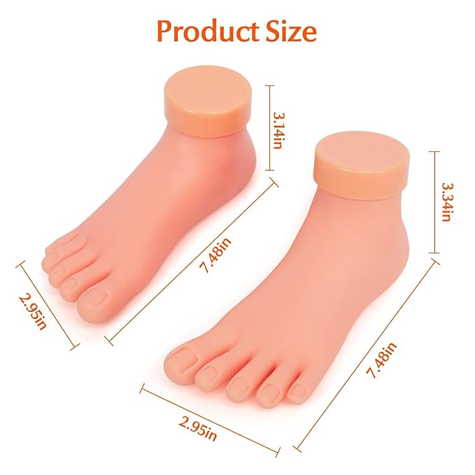 krofaue Practice Fake Foot Model 1 Pair Flexible Soft Silicone Prosthetic Manicure Tool for Nail Tips Art Training