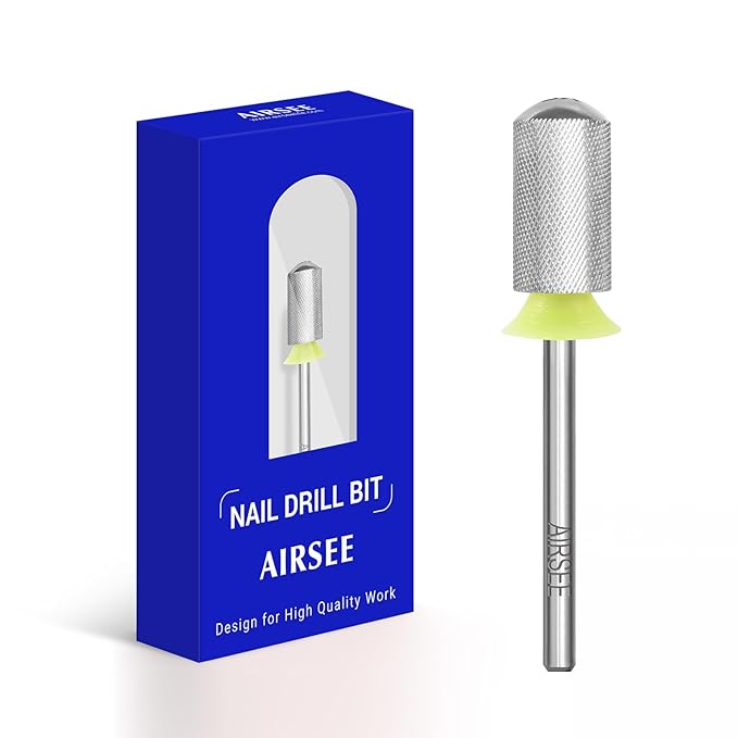 AIRSEE Tungsten Carbide Acrylic Nail Drill Bit Efile Electric File Machine Head Tip for Manicure Polishing Art Remove Gel 3/32" 2 Way Beginner Safety Round Top Cylinder Barrel Extra Fine-XF