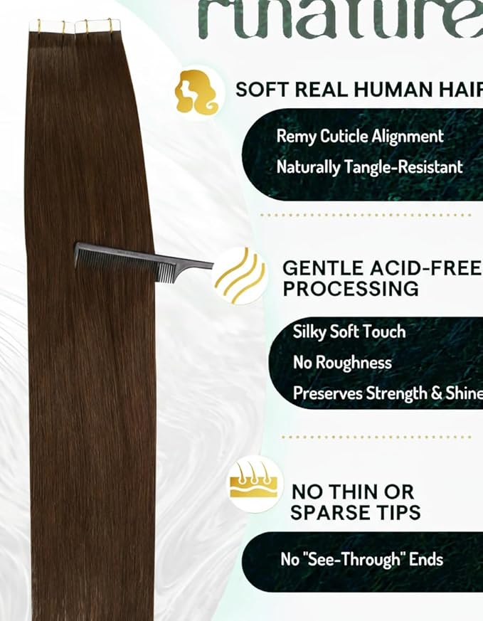 RUNATURE 12 Inch Tape in Hair Extensions Human Hair Medium Brown Remy Tape on Extensions Full Ends Invisible Hair Extensions Tape Ins Brazilian Hair 30g 20pcs