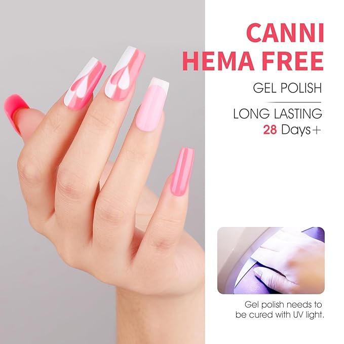 CANNI Pink Gel Nail Polish Set – 6 Colors Hot Light Pink, Magenta – Soak Off UV LED Gel for French Manicure, DIY Nail Art at Home, Long-Lasting Glossy Finish