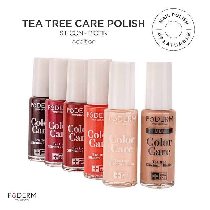 PODERM - Nail Polish – Enriched with Tea Tree – Improves nail appearance – Ingredients Natural/Vegan - foot/hand - Swiss Made (Red Rose)
