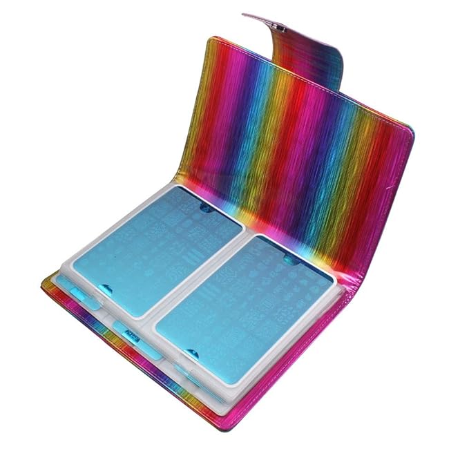 50 Slots Image Stamper Plate Collection Nail Art Stamp Plate Stamping Plates Cases Stamp Nail Template Organzier for 6.0x12.0cm and 9.5X14.5CM Nail Art Plates (Rainbow)