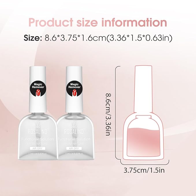 ROSALIND Gel Nail Polish Remover, 2Pcs 11ml Gel Polish Remover No Need Soaking or Wrapping Gel Remover for Nails 3-5 Minutes Easy And Quick