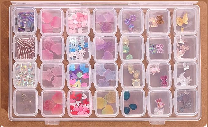28 Cells 3D Heart Star Nail Art Decorations Gradient Colorful Soft Fudge Designs Sweet Candy DIY Studs For Nails Manicure Nail Art Rhinestone Bead Plastic Storage Box Diamond Accessories Tool
