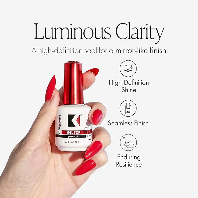KUPA GelFinity Gel Top Coat Gloss Finish, No-Wipe High Gloss Shine Soak-Off Sealer for UV/LED Gel Polish, Chip-Resistant and Fade-Proof, 0.5 Fl Oz
