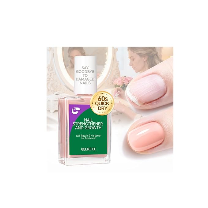 Nail Strengthener and Growth for Damaged Nails: Nude Pink 15ml Protein Nail Hardener Extra Strong and Growth for Weak Nails - Gelike EC 6 in 1 Quick Dry Ridge Filler - Housewife Office Lady Home Care