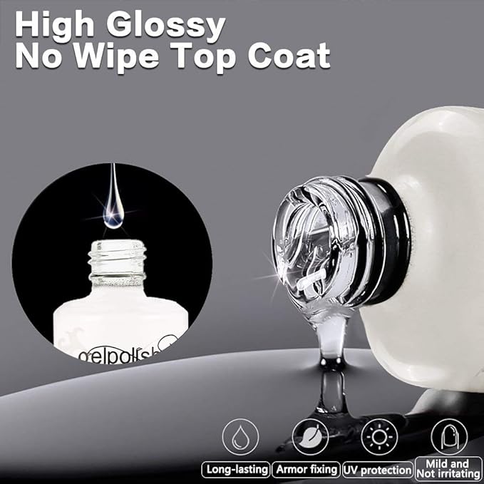 Vishine Long Lasting Soak Off Nail Polish Base + Top Coat Set Gel 15ml