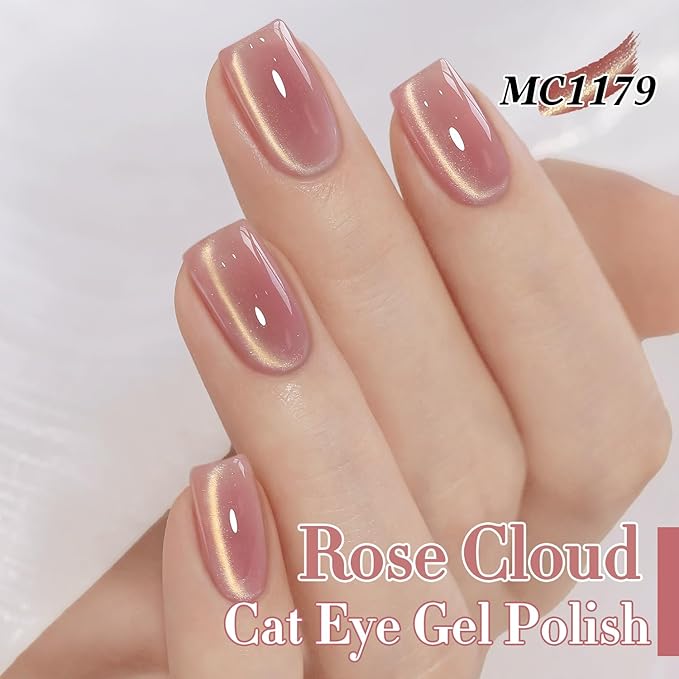 Double Rhythm 0.5 Oz Cat Eye Gel Polish with Magnet Same Color Same Bottle Holographic Glitter Shimmer Translucent Color Salon 15 ML Magnetic Nail Art (Nude Pink-MC1179)