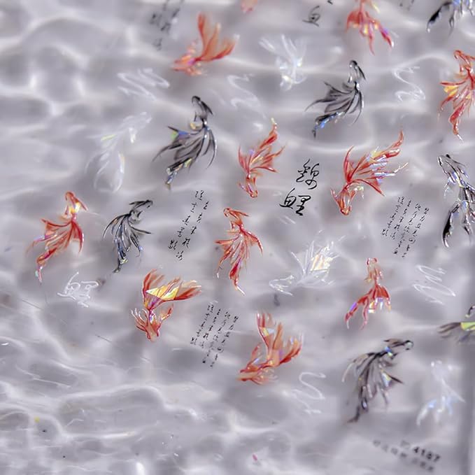 3Sheets Lucky Fish Nail Art Sticker Summer Nail Decals Adorable Koi Wish Fishes Style Manicure Sticker for Women Girls (Fish)